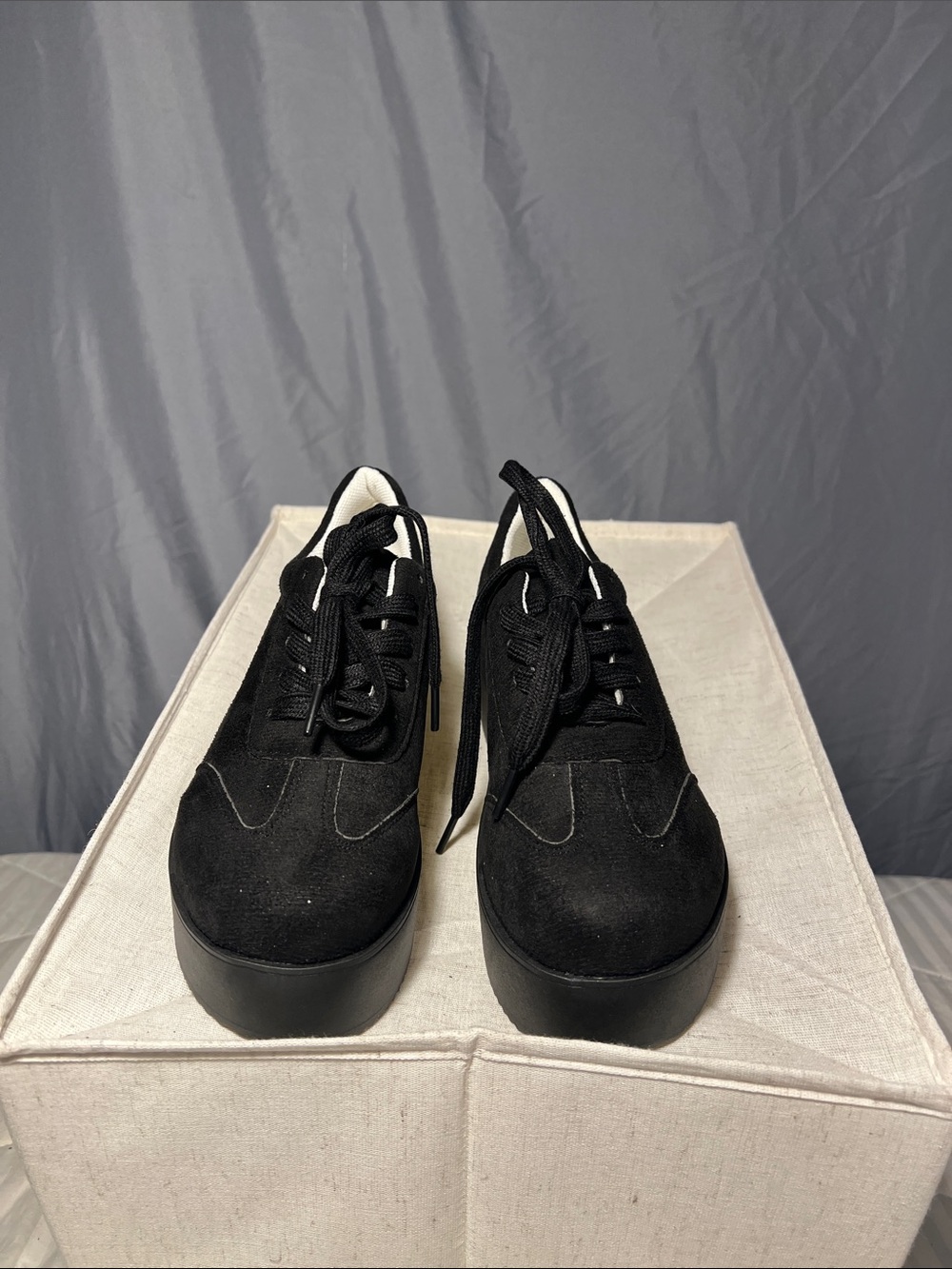 SHEIN Black Suede-Look Platform Lace-Up Sneakers